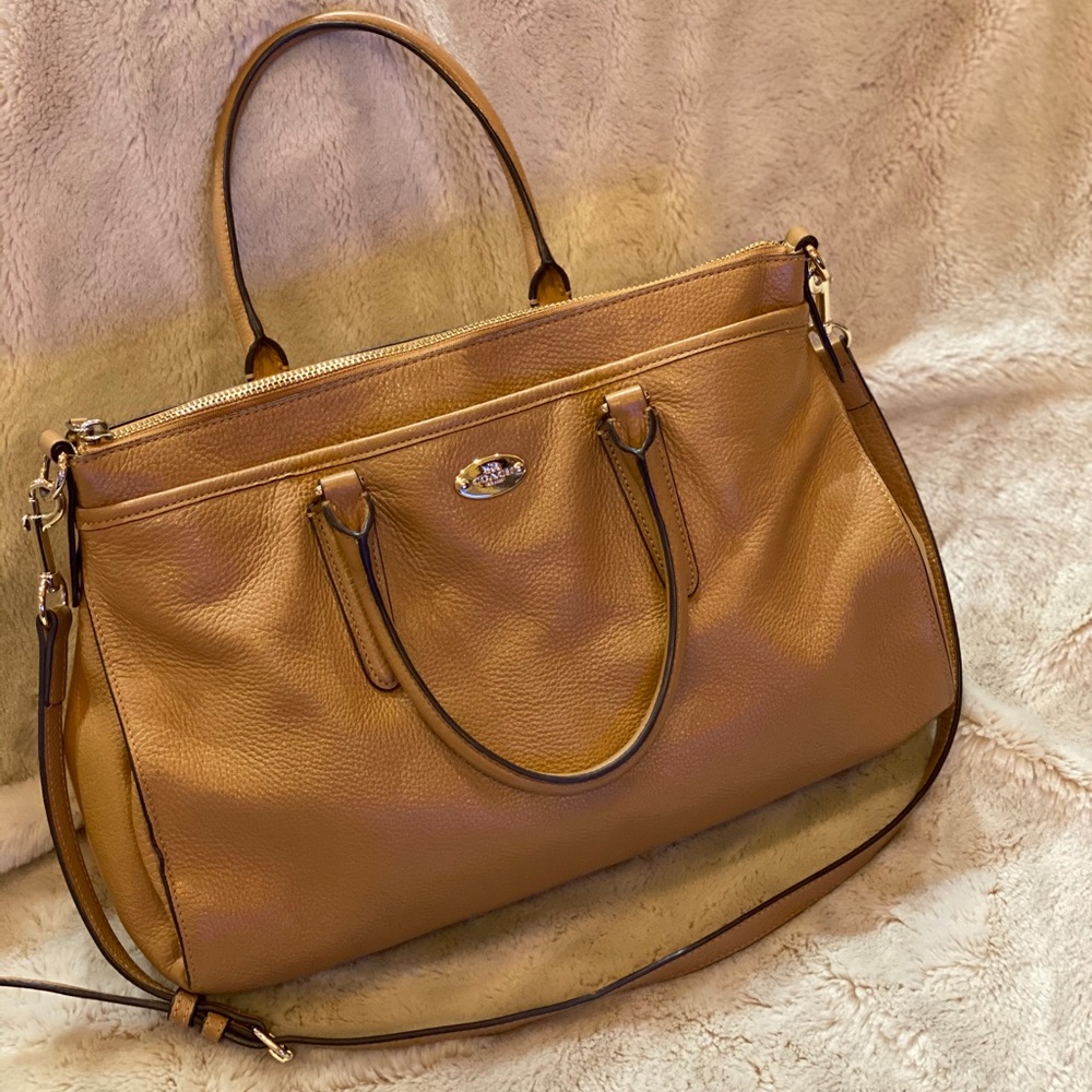 Tan leather coach handbag